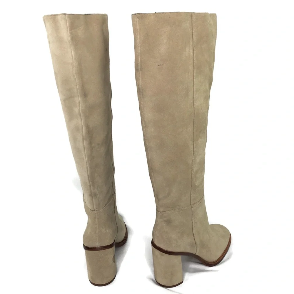 Vince Camuto Dameera Beige Suede Leather Block Heel Pull On Boot 6 M New WOT